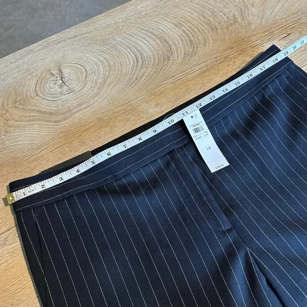 Ann Taylor Devin Fit Tailored Ankle Pinstripe Trouser Pant Navy Blue 14